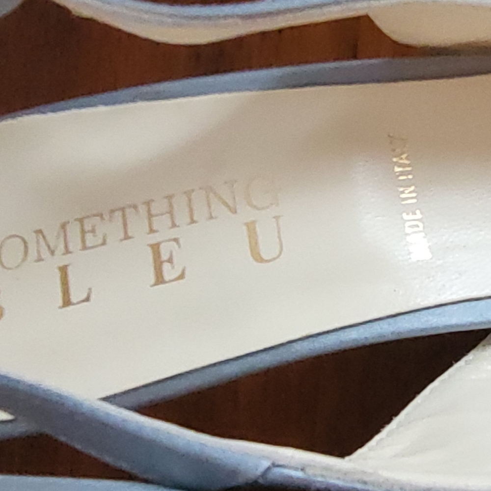 Something Bleu Bridal Light Blue Satin Slingback Heels with Bow - Picture 4 of 6